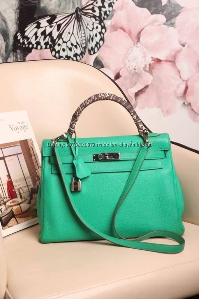 Ảnh Túi Hermes kelly 32 xanh lá khoá trắng 