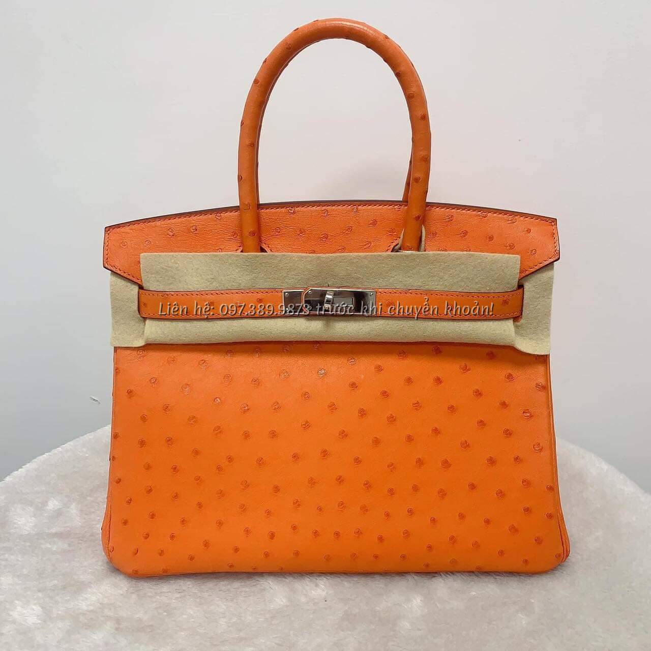 Ảnh  TÚI HERMES HERMES BIRKIN MÀU CAM DA ĐÀ ĐIỂU size 30 R SA 012 BU 1 KHÓA TRĂNG