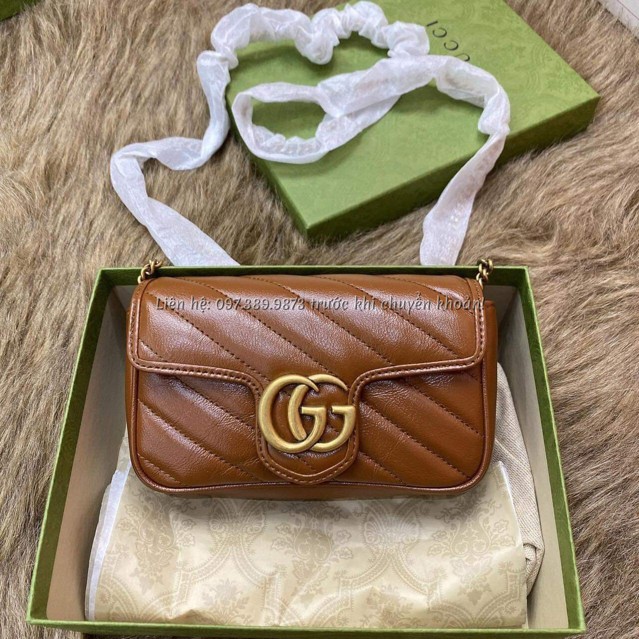 Ảnh  TÚI GUCCI GUCCI MARMONT MÀU NÂU DA TRƠN mini khóa vàng