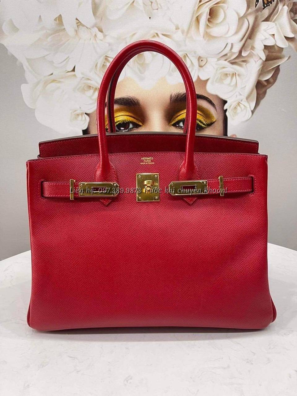 Ảnh Túi Hermes Birkin Màu Đỏ Khóa Vàng epsom Size 30 Samp O 