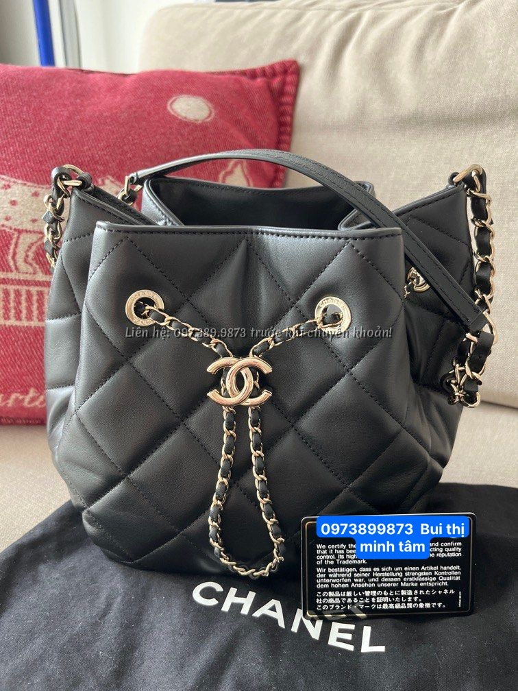 Ảnh TÚI CHANEL chanel bucket MÀU GHI DA TRƠN Size Small KHÓA TRẮNG