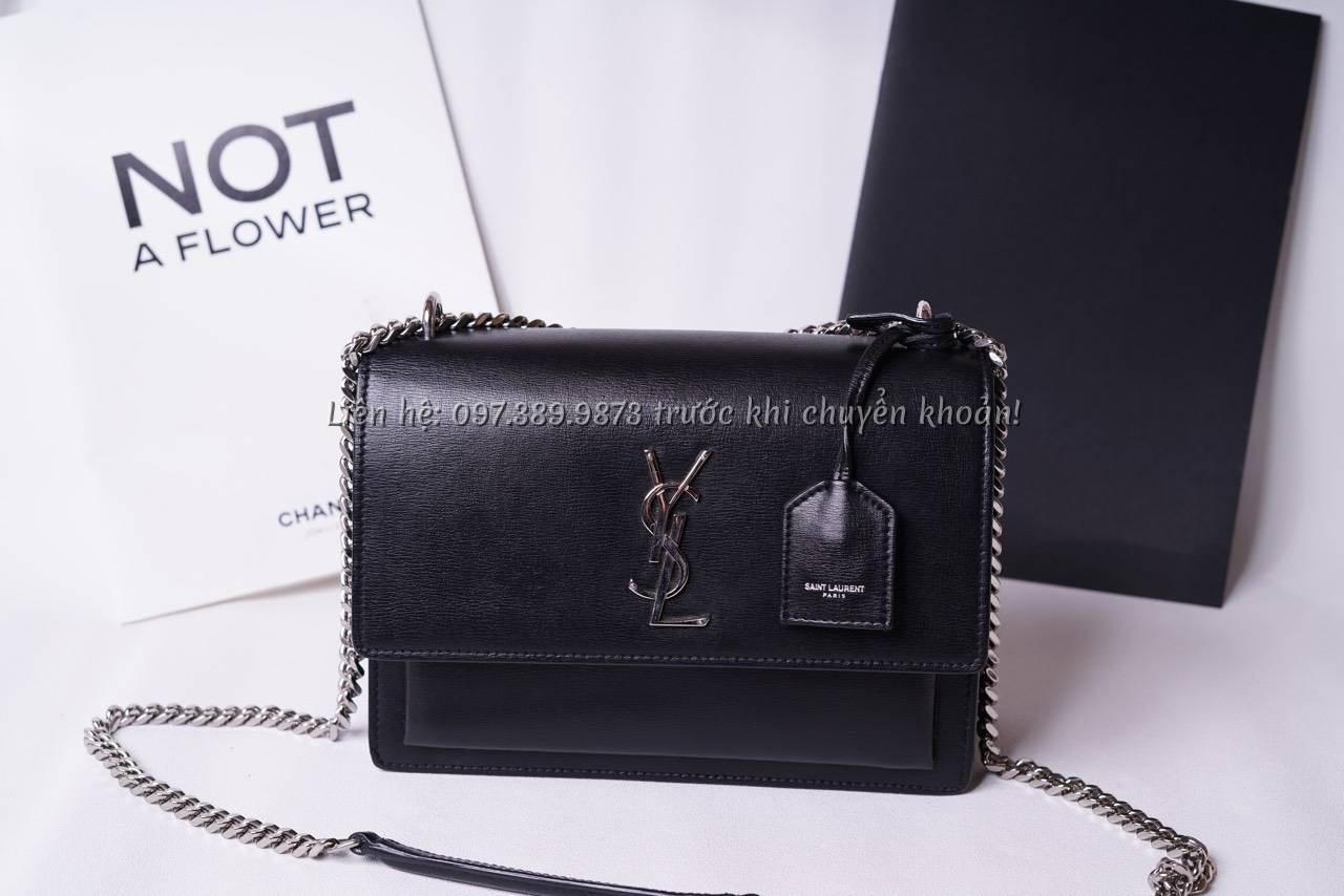 Ảnh Túi Saint laurent Da Calfskin Size Medium Màu Đen Khóa Trắng